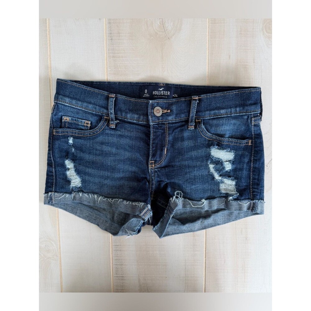 HOLLISTER y2k Low rise cuff denim Jean Low Rise Short Short Sz 0 24 Summer